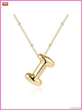 Gold Plated Bubble Letter Initial Necklace Adjustable Pendant